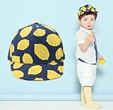 ベビー キャップ 爽やかな レモン柄 ( 赤ちゃん 幼児用 ハット 帽子 頭囲 48～50cm ) (ネイビー)