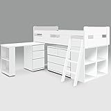 システムベッド デスク 学習デスク パソコンデスク 机 ワゴン付き (ホワイト)