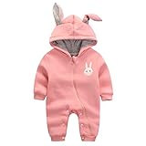 WIN 赤ちゃん着ぐるみ カバーオール ロンパース フード付き うさぎ耳 長袖防寒着 (90cm, ピンク)