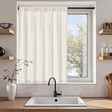 Topfinel カフェカーテン レース リネン風 小窓用 45cm丈 生成り色 1枚 レースカーテン 透けない 外から見えにくい 目隠し 半遮光 断熱 UVカット 通気 洗える キッチン リビング トイレ 玄関