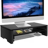 EAYHM モニター台 二段式 机上台 木製面板42.5x23.5CM PCキーボード收纳ラック パソコン スタンド プリンター台
