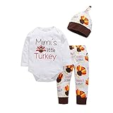 杜屋トヤ　新生児服　Mimis little Turkey　上下セット　長袖ロンパース＋パンツ＋帽子　3点セット　ルームウェア　英字　かわいい　秋　冬　カジュアル　遊び　お出かけ　プレゼント　女の子　