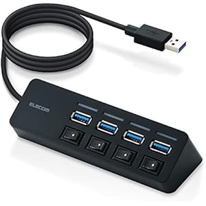 エレコム USBハブ U3H-S418BBK/EC USB3.0 Aポート×4 バスパワー マグネット・スイッチ付 ケーブル長1.0m ブラック MacBook/Surface/Chromebook他 ノートPC対応