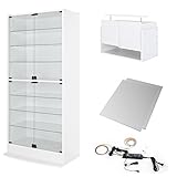 【福袋】【地球家具】フィギュアラック「ワイド」新シリーズセット 幅83cm 奥行39cm 【正規品】[鍵付きコレクションケース] [耐震]（開き戸 ハイタイプ本体+上置きロータイプ+背面ミラー+LED） ホワイト