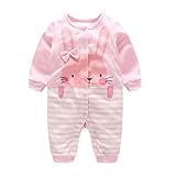 エルフ ベビー(Fairy Baby)新生児服 カバーオールロンパース 前開き 長袖 春秋用 可愛いうさぎ柄 ピンク 3M