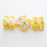 赤ちゃん 新生児用 靴下 ベビー ソックス 女の子 用 3足セット 豪華なレースのベビーソックス 出産祝い プレゼント (S, 黄)