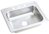 Elkay D1252233 Dayton 25-Inch by 22-Inch Stainless Steel Single Bowl Three-Hole Kitchen Sink, Satin 
