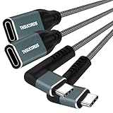 Thsucords USB C 延長ケーブル 0.1M 2本入り, Type C 90度直角延長コード、USB 3.2(10Gbps) オス - メス MacBook Pro、iPad Pro、Nintendo Switch、ノートパソコン、タブレット、携帯電話用