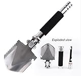 ミニミリタリーショベル調整可能な角度多機能スポンジハンドルテールコンパスアウトドアキャンプ登山自己防衛装置シルバー