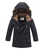 CXYP　冬　キッズ 　ダウンコート　高品質　ジャケット　ダウン90％　男の子　女の子　フード付き　ロング丈　防寒　防風　中綿ジャケット　 アウター 　130～160cm (160cm, ブラック)