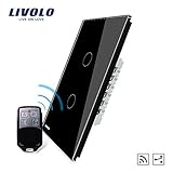 LIVOLOブラック米国標準2Gang2Way LEDインジケーター付きワイヤレスリモートタッチスイッチVL-C502SR-12