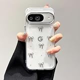 QLTYPRI Google Pixel 7a 用 ケース クリア シルバー ミニリボン おしゃれ 韓国 透明 可愛い 耐衝撃 スマホケース 立体 りぼん装飾 きらきら ピクセル 7A ケース 対応、シルバー