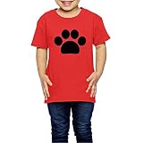 星 ２～６歳子供 半袖 男の子 女の子 パンダの足跡柄 可愛い 面白い アニメ オリジナル ティー Tシャツ Red 5-6 Toddler