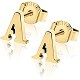 HSP サージカルステンレス ピアス イニシャル アルファベット ゴールド A 1ペア 両耳用 メンズ レディース