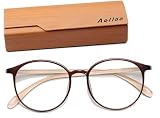 [Aollaa] 【TR90素材・軽量快適】ブルーライトカット眼鏡 伊達メガネ 度なしわずか 10g【紫外線カット& uvカット】パソコン用pcめがね だてめがね メンズ レディース 学生 子供 丸メガネ ボストン（ブラウンベージュ）