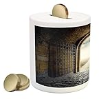 Medieval Piggy Bank by lunarable、Mesopotamiaアンティークドアで開きMiddle of Nowhere失われた世界文化遺産、印刷セラミックコイン銀行お金ボック