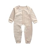 Ainial　ロンパース　ベビー　カバーオール　オーガニックコットン　男の子　女の子　男女兼用　赤ちゃん　新生児　ボーダー柄　ベビー服　オールインワン　長袖　ボディースーツ　肌触りよい　前開き　出産祝