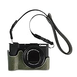 VOVMOEYA カメラハーフケース Canon PowerShot V1用 PUレザーカメラケージキット カメラストラップ付き, グリーン