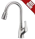 Purelux Tulip Single Handle Contemporary Design Arc Pull Down Kitchen Sink Faucet With Deck Plate, 3