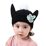 ikevanベビーキッズキュートな長い耳帽子ニットウールキャップ帽子ビーニー暖かい帽子 44-52CM/17.3"-20.5" ブラック IPET65222333625