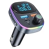 【2025進化モデル, Bluetooth5.3新】SOARUN FMトランスミッター 車載充電器 QC3.0急速充電 PD20W対応 USB*2口/Type-C*1口 3台同時充電 Siri&Google Assistant対応 ハンズフリー通話 カーチャージャー シガーソケット12～24V車対応 LEDディスプレイ 7色ライト 電圧測定 周波数87.5-108Mhz 日本語取扱説明書