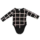 Ochine 新生児　幼児　男女兼用　格子柄　クルーネック　コットンブレンド　服 ロンパース　 子供服　0-2歳設定 長袖 カバーオール 出産祝い　4サイズ選べる　 (M, ブラック)