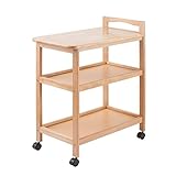 天然木製キッチンワゴン (NA 3段　天板フラット)