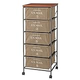 USメールチェスト5D　43幅　5段 【amip375】　軽やかな印象 ファブリックチェスト。キッチンワゴンにも。コットンチェスト5段 キャスター付きワゴン 組立てワゴンチェスト　布製ファブリックチェスト (ベージュ　BE)