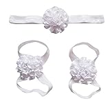SODIAL(R) 3ピースのセットの可愛い女の子の赤ちゃんの花のヘッドバンド　裸足サンダル/シューズセット　子供のアクセサリー　白
