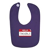 (フロソ) FLOSO 赤ちゃん・ベビー用 Hello My Name Is Trouble(ハロー！私の名前はトラブル)プリント ベルクロビブ スタイ (ワンサイズ) (紫)