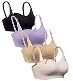 iLoveSIA (アイラブシア) マタニティ ブラジャー 前開き 授乳 ノンワイヤーブラ 4枚セット 黒+紫+ピンク+ベージュ L