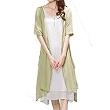 Linyuan ファッション Maternity Dress マタニティドレス Loose 2PCS Cotton Linen Short-Sleeved Dress