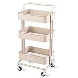 Harper Bright Design キッチンワゴン 取っ手付き キャスター付き バスケット 収納キッチン 高さ調整できる メッシュ状の底板 MX037096 (ベージュ)