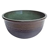 17号 大型 大きな睡蓮鉢 丸型削りライン 茶色＋黒色 水鉢 陶器 おしゃれ G