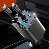htrahy【小型･LED電圧表示】車 充電器 巻き取り式 カーチャージャー 急速充電 Type-C/USB-C/ライトニング/USB-A 4台同時使用 iphone/iPad/AQUOS/Xperia対応 DC12/24V車対応 (PJ01)
