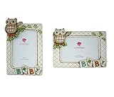 ヴィンテージキルト風フクロウ赤ちゃん写真フレームセット – Includes 2フレーム4 x 6インチ – 手描きフクロウ2 Piece Set