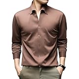 [ソスマアフェ] シャツ 長袖 メンズ Vネック カジュアルshirt 完全ノーアイロン 吸汗速乾無地 微ストレッチ ソフトタッチ 形態安定 ドレスシャツ就職スーツ パーティー カジュアル 春夏秋冬服コーヒー色（kaf-3XL
