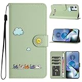 CASAFUNY Motorola モトローラ Moto g64 5G/Moto g64y 5G ケース 手帳型 おしゃれ カバー MOTOROLA g64 5G ケース 人気 保護カバー モトローラ moto g645g スマホケース 耐衝撃 PUレザー 携帯カバー モトg64 / g64y 5G ケース 手帳型 可愛い猫柄 スマホカバー マグネット式 カード収納 スタンド機能-ライトグリーン