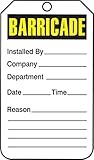 Accuform Signs TAB101CTP Barricade Status Tag, Legend "BARRICADE", 5.75" Length x 3.25" Width x 0.01