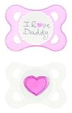 MAM Love and Affection, I Love Daddy, Silicone Pacifier, Girl, 0-6 Months, 2 Count by MAM [並行輸入品]