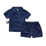 YUEGUANG ベビー服 セット キッズ服 中国風 漢服　男女兼用2セット　半袖シャツ　パンツ　子供服　おしゃれ　上下セット かわいい　子供ギフト 無地　綿亜麻素材 通気 夏 遊び着・ 通学・普段着