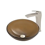 VIGO Sheer Sepia Frost Glass Vessel Bathroom Sink and Blackstonian Vessel Faucet with Pop Up, Brushe