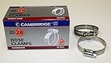 Cambridge SAE Size 28 Worm Gear Hose Clamps, 10 pcs/Box. 1/2" Band Size, Min Dia 1-5/16", Max Dia 2-