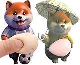 犬 お腹 シール 3D ぷにぷに【2026新型】柔らかい もっちり スクイーズ ステッカー かわいい デブ犬 癒し グッズ 手帳 デコ スマホ 車内 装飾用 (傘 + サッカー)