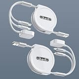 【2本セット】充電ケーブル 3in1 巻き取り式 マルチ充電ケーブル 1.2m 充電コード USB A to 3 in 1 超高耐久 Apple Watch 充電ケーブル タイプC ライトニング 3台同時充電 iPhone/iPad/Apple Watch Series 10/9/8/7/6/5/4/3/2/1/Ultra 2/SE 各種対応 - ホワイト