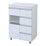 レンジ台 キッチン用品 キッチン周り 鏡面カウンターワゴン 扉収納　60cm幅 サイズ：ホワイト