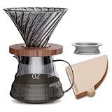 ESTVLB コーヒーサーバー 耐熱ガラス 木製ホルダー コーヒードリッパー 600ml 目盛付き 2~4人用 コーヒー ドリップ 器具 コーヒー ドリップ道具 フタ付き ハンドドリップコーヒーサーバー コーヒードリップセット カフェ 喫茶店