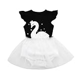 Dourabbi 子供服 新生児 幼児 ベビーガール 赤ちゃん 幼児 女の子 スター 白鳥 プリントネット 糸 プリンセス チュチュドレスの服 ストライプトップス デニム ショートパンツの服 cute