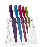 (Clear Stand) - Farberware 6-Piece Classic Colour Series Non-Stick Resin Knife Set with Clear Stand