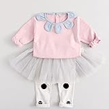 (マソンナーニ)Masonanic 子供 ベビー服 長Tシャツとロングパンツ スカート付きレギンス 上下セット 女児 ブラウス ウェスト 長袖 (100cm, ピンク)